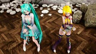 mmd miku and rin stripdance seduces you