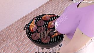 stepmom sneaks in and fucks me while hubby's right there in kitchen... huge cock pounding!!