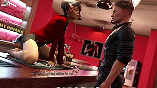 Asian bartender bends desk for hard creampie pounding