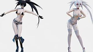 Black Rock Shooter siblings shake asses in skimpy underwear dance!