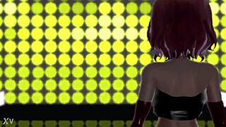 short hair girl nails serious courtship dance in 3d animation