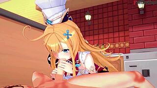 genshin impact escoffier gives kitchen blowjob on big oppai tits