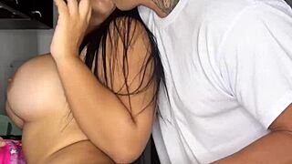 Roommate pounds my pussy hard in kitchen, that delicious cum deepthroat!