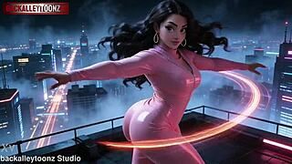 curvy thick girl's sexy outfit hugs huge tits in sfw ai music video performance