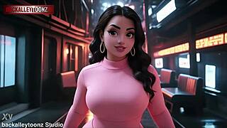 curvy thick girl's sexy outfit hugs huge tits in sfw ai music video performance