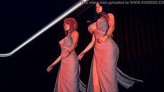 redhead anime babe sways sensually stripping big tits in erotic dance