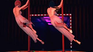 redhead anime babe sways sensually stripping big tits in erotic dance