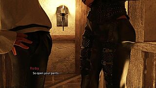 ruby strips down for intense blowjob in sex kingdom 0.2d game!