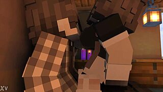 maid bounces nasty on owner penis riding hard minecraft animation