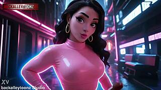 curvy thick girl's sexy outfit hugs huge tits in sfw ai music video performance