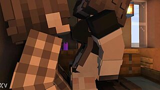 maid bounces nasty on owner penis riding hard minecraft animation