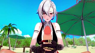 arlecchino bikini blowjob beach sex genshin fantasy 🏖️🍆