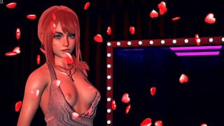 redhead anime babe sways sensually stripping big tits in erotic dance