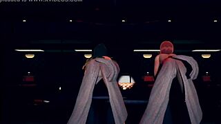 redhead anime babe sways sensually stripping big tits in erotic dance