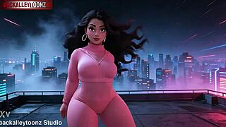 curvy thick girl's sexy outfit hugs huge tits in sfw ai music video performance