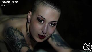 Goth Punk Teen Strips Pierced Nipples And Tattoos Slowly