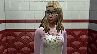 Cute Nerd Trapped in Bathroom Watching Best Friend Fucked Doggystyle Cowgirl Creampie Sims 4 3D Animation