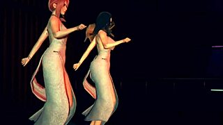 redhead anime babe sways sensually stripping big tits in erotic dance