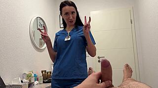 stepmom masseuse milf sucks patient's cock deep on her knees then swallows cum in taboo roleplay