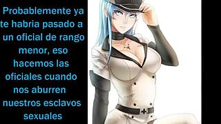 esdeath whispers, stroke your cock slow while i tease my big tits for you