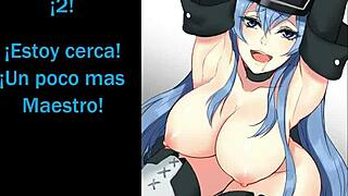 esdeath whispers, stroke your cock slow while i tease my big tits for you