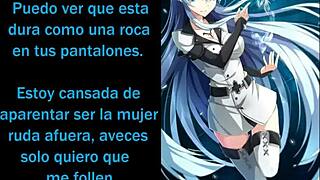 esdeath whispers, stroke your cock slow while i tease my big tits for you