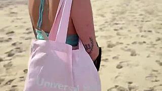 Jade Harper's Juicy Tits and Deepthroat on Beach in Lingerie Tease