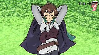 yunyun megumin and kazuma dive into konosuba hentai threesome with blowjobs cowgirl rides and pussy licking