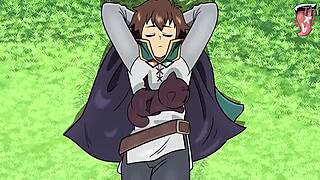 yunyun megumin and kazuma dive into konosuba hentai threesome with blowjobs cowgirl rides and pussy licking