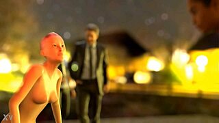 This naughty babe strips naked on the street, shaking her big ass tits in extreme bdsm group fetish dance