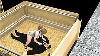 elevator traps lovers in steamy 3d hentai game sex encounter