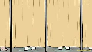 Curious teen with big ass and tits gets monster cock pounding in outdoor public showers till cum explosion