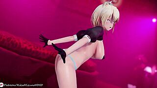 Kyo Chan dances sexy stripping big tits ass in 3D ecchi MMD.
