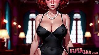 Fiery busty redhead eyes massive futa cock