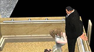 elevator traps lovers in steamy 3d hentai game sex encounter