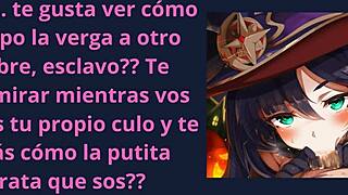 Hentai femdom joi turns you into Mona's total slave nipples play