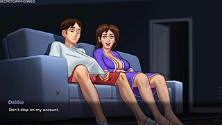 that peeking milf stepmom fingers her wet pussy while watching stepson stroke his big cock in summertime saga