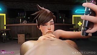 tracer's petite tits and deepthroat skills make her the ultimate blowjob pro