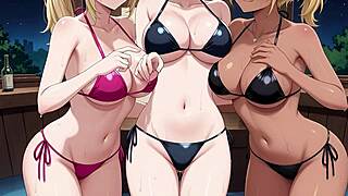 What if cute huge-titted demons hosted a private lesbian monster party threesome? 