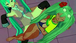 Brazilian Miku's Big Tits Crush Lesbian Scissoring Roleplay With Another Miku