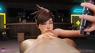 tracer's petite tits and deepthroat skills make her the ultimate blowjob pro