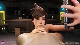 tracer's petite tits and deepthroat skills make her the ultimate blowjob pro