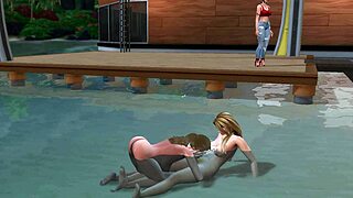 Transsexual pounds pregnant blonde on beach in sims style