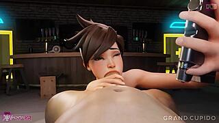 tracer's petite tits and deepthroat skills make her the ultimate blowjob pro