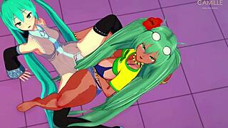 Brazilian Miku's Big Tits Crush Lesbian Scissoring Roleplay With Another Miku