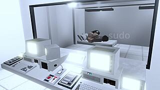 Deep in Roblox lab e-girl spreads for throbbing BBC ass invasion and tit bounce