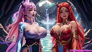 What if the queen demands kisses from two girls with bouncing breasts in this ai animation?