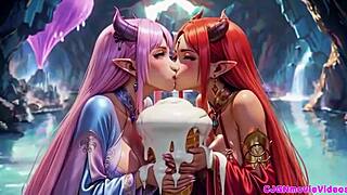 What if the queen demands kisses from two girls with bouncing breasts in this ai animation?