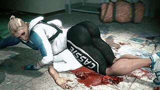 these muscular babes crush heads between thighs in hot animations