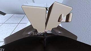 Deep in Roblox lab e-girl spreads for throbbing BBC ass invasion and tit bounce